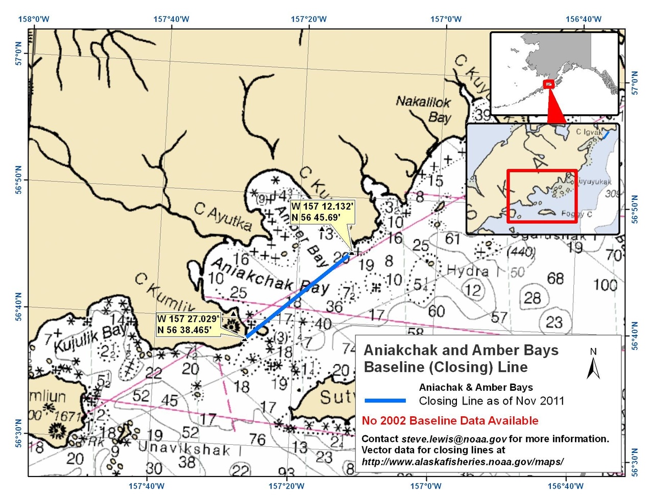 Chart for Amber Bay and Aniakchak Bay Chart for Amber Bay and Aniakchak Bay