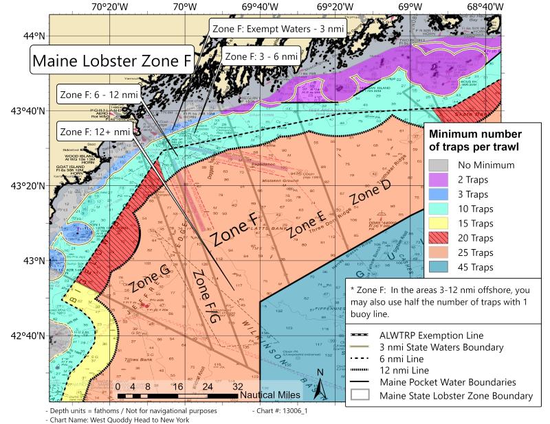 Maine Zone F lobster traps per trawl minimum map